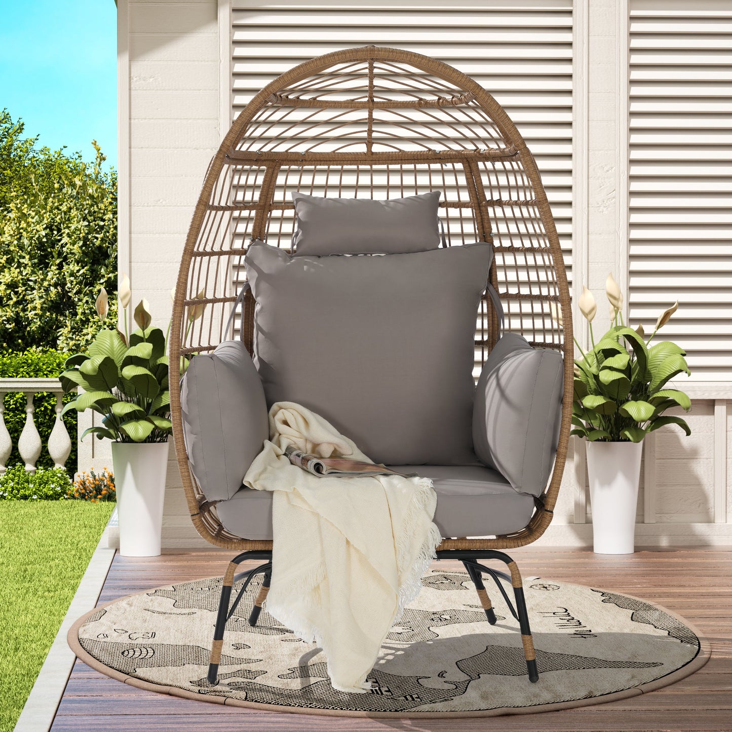 Wicker Egg Chair,Rattan Egg Chair Indoor Outdoor,Oversized Large Egg
