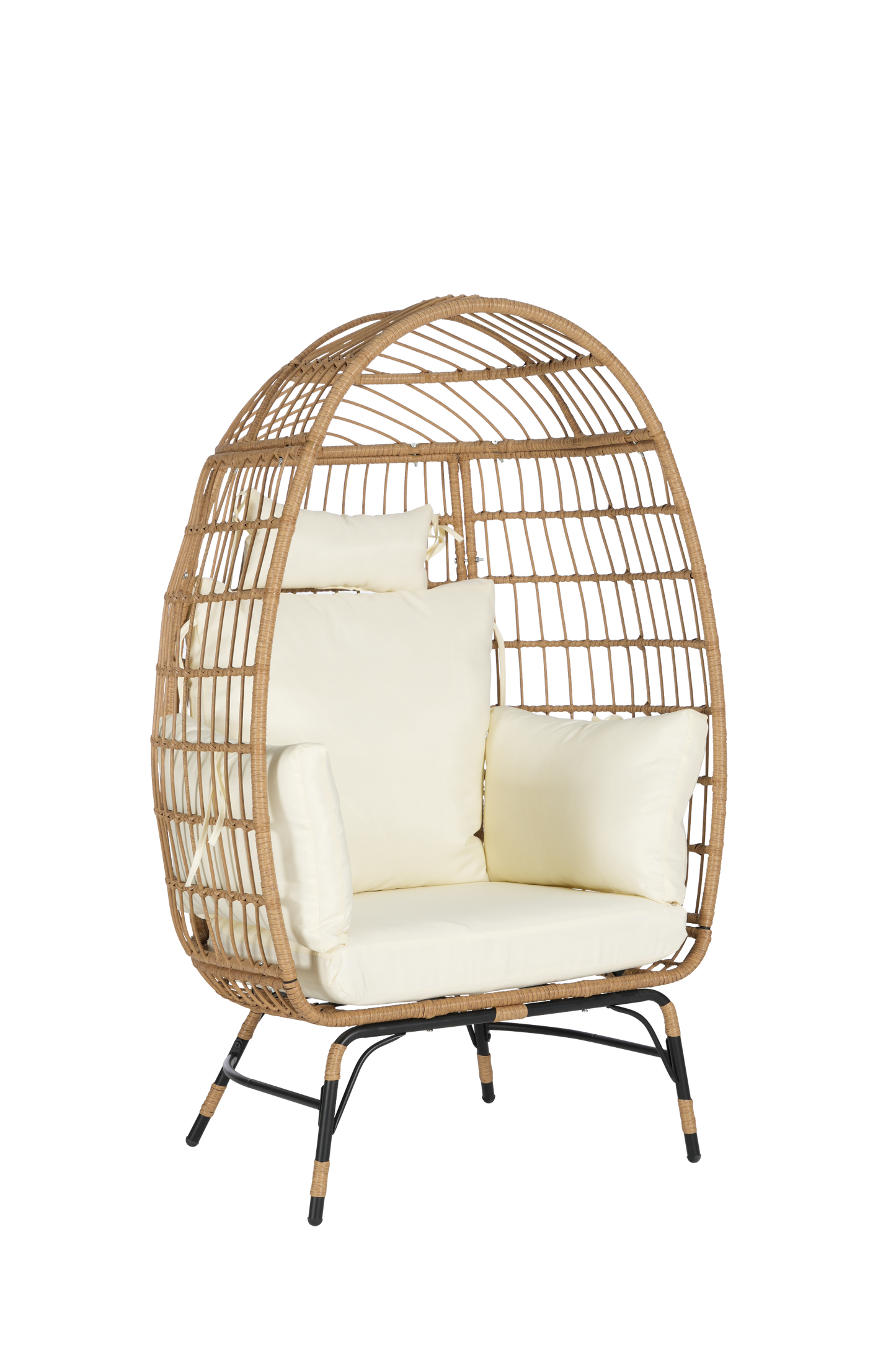 Costa Egg Chair – Oversized Wicker Outdoor Lounge Chair with Ottoman, Beige Cushions, Patio Furniture