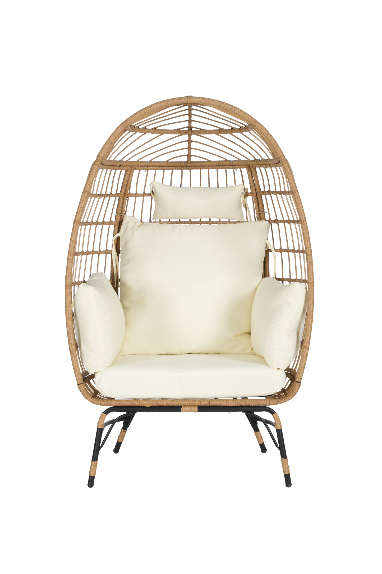 Costa Egg Chair – Oversized Wicker Outdoor Lounge Chair with Ottoman, Beige Cushions, Patio Furniture