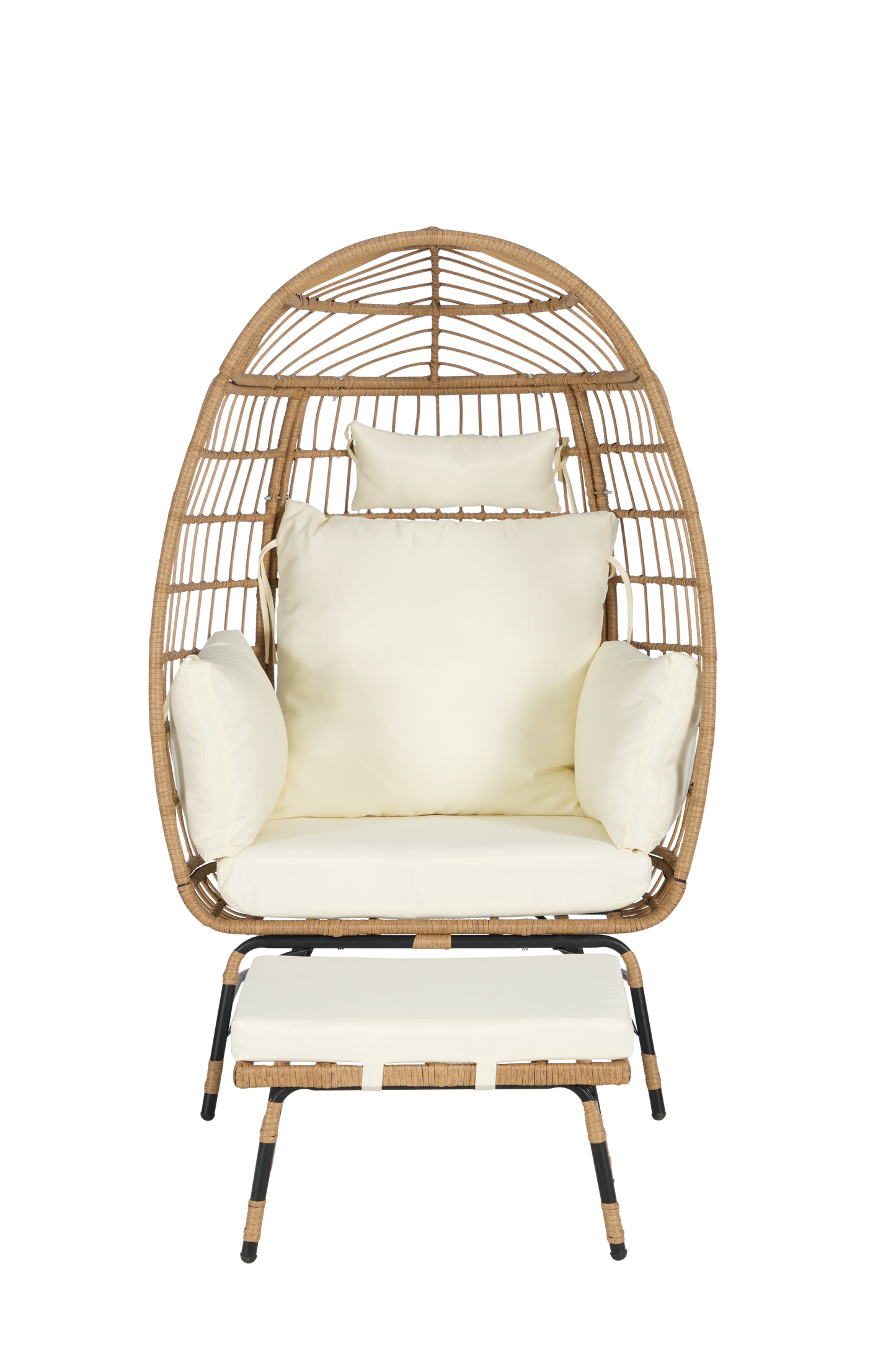 Costa Egg Chair – Oversized Wicker Outdoor Lounge Chair with Ottoman, Beige Cushions, Patio Furniture