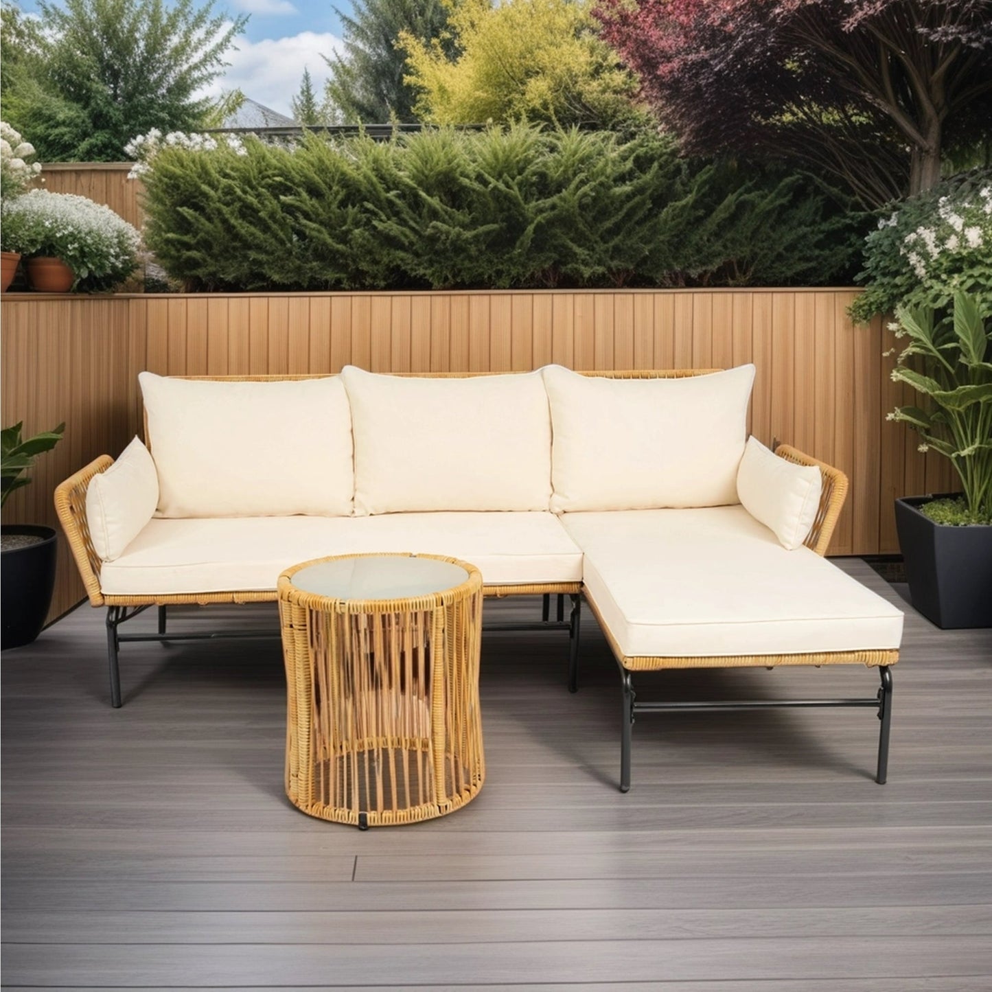 3 Pieces Outdoor Patio Wicker Furniture Sets Table and Chairs with