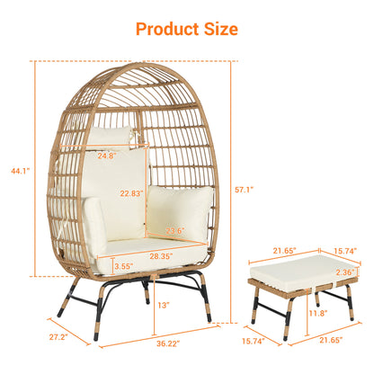 Costa Egg Chair – Oversized Wicker Outdoor Lounge Chair with Ottoman, Beige Cushions, Patio Furniture