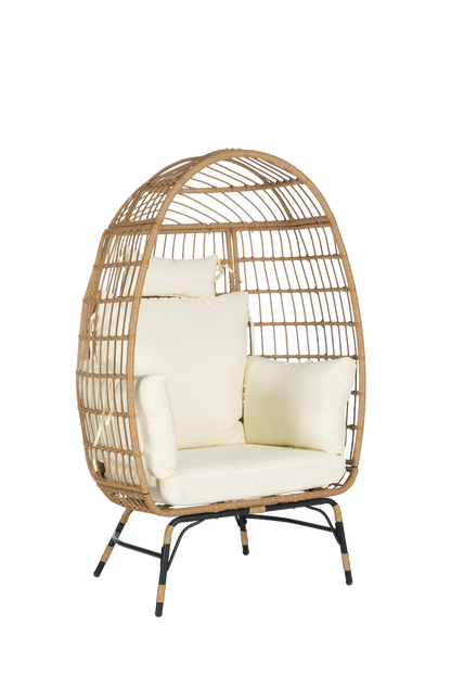 Costa Egg Chair – Oversized Wicker Outdoor Lounge Chair with Ottoman, Beige Cushions, Patio Furniture
